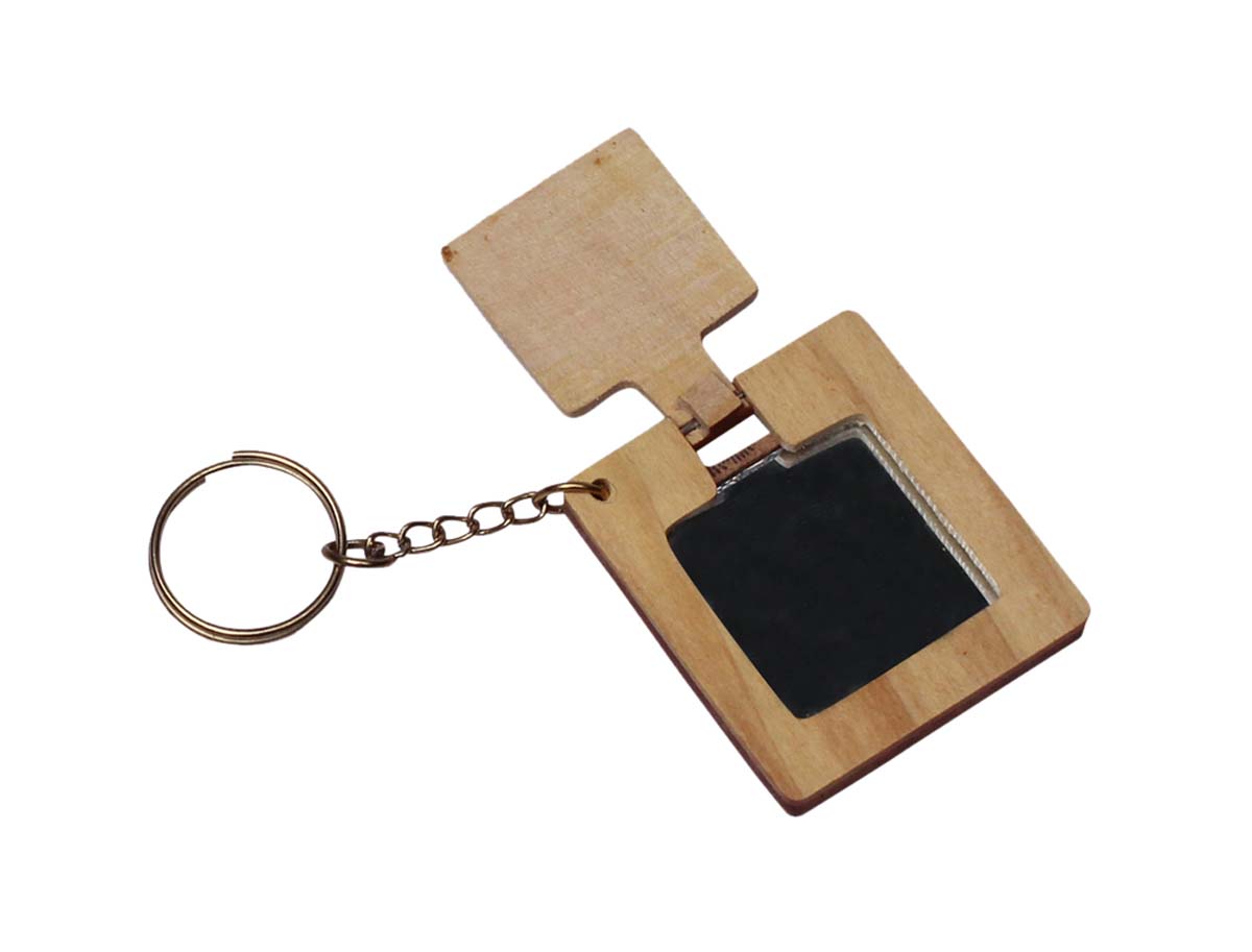 Bulk Wholesale Folding Pocket Mirror with an Iron Key Chain - 2” Hand Carved Decorative Pocket Mirror in Wood - Ethnic & Thoughtful Gifts for Women from India
