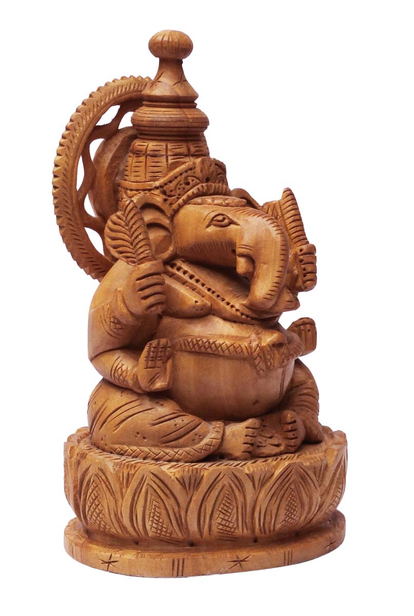 Wholesale Lord Ganesha Figurine - Buy in Bulk 5.5” Hand Carved Wooden Hindu God Figurine/Statue in Sitting Pose - Unique Good Luck Charms Wood Sculpture - Home & Office Decor