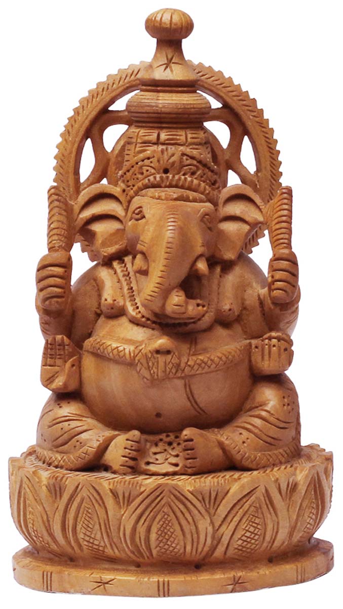 Wholesale Lord Ganesha Figurine - Buy in Bulk 5.5” Hand Carved Wooden Hindu God Figurine/Statue in Sitting Pose - Unique Good Luck Charms Wood Sculpture - Home & Office Decor