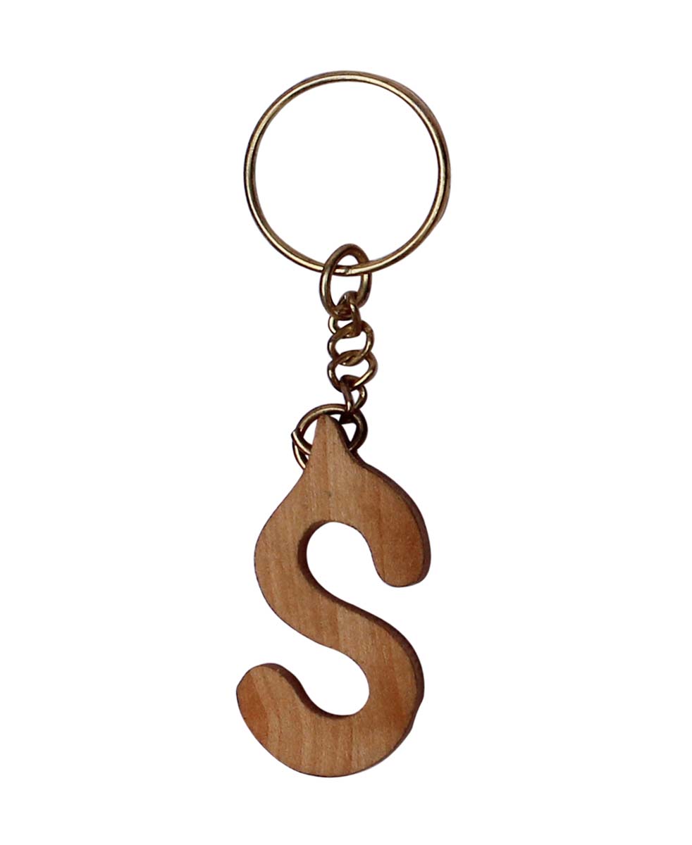 Bulk Wholesale Handcrafted Palm-Wood Key Chain in Letter ‘S’ Shape - Traditional Style Gifts/Utility Items from India