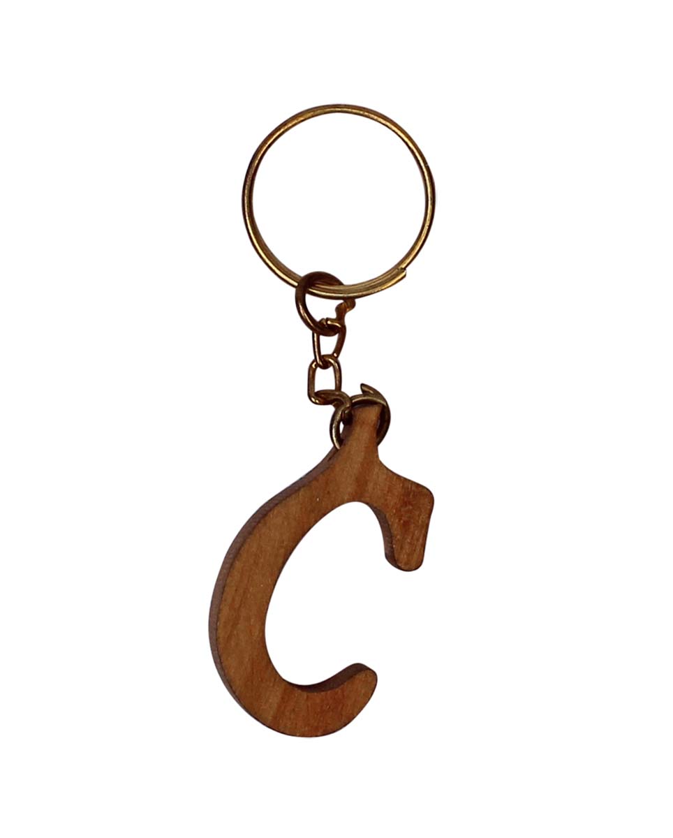 Bulk Wholesale Handcrafted Palm-Wood Key Chain in Letter ‘C’ Shape - Traditional Style Gifts/Utility Items from India