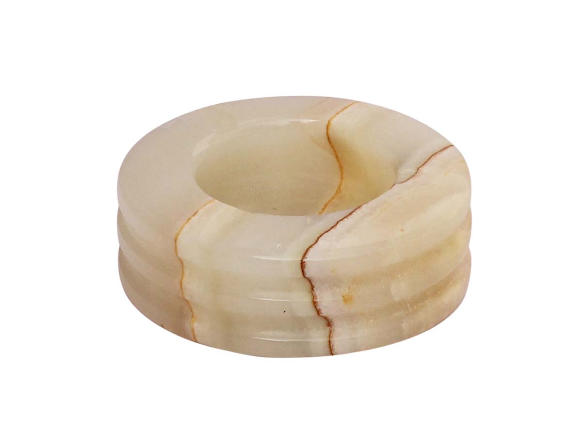 Bulk Wholesale Ashtray in Off-White & Brown Onyx Stone - Antique Look Decor/Utility Item from India