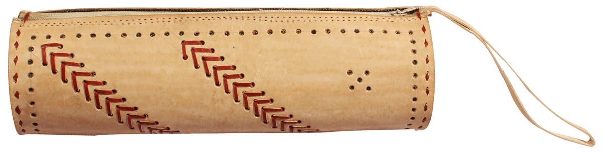 Wholesale Duffle Wristlet – Handmade in Genuine Leather – Beige – Stab-Stich Detail & Punched – Zipper Closure – Multi-Utility Accessories