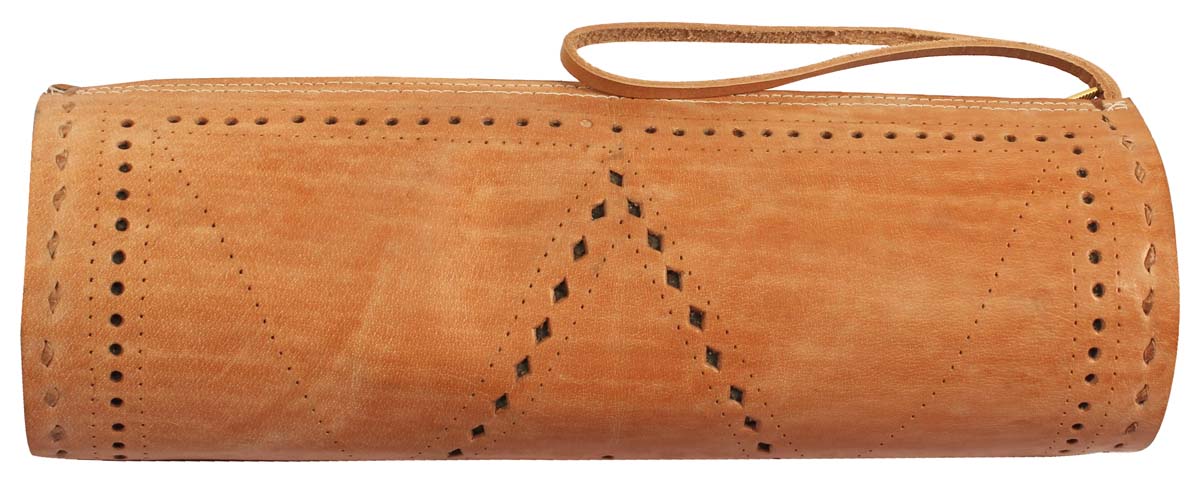 Wholesale Duffle Wristlet – Handmade in Genuine Leather – Tan Color – Punched Pattern – Zipper Closure – Multi-Utility Accessories