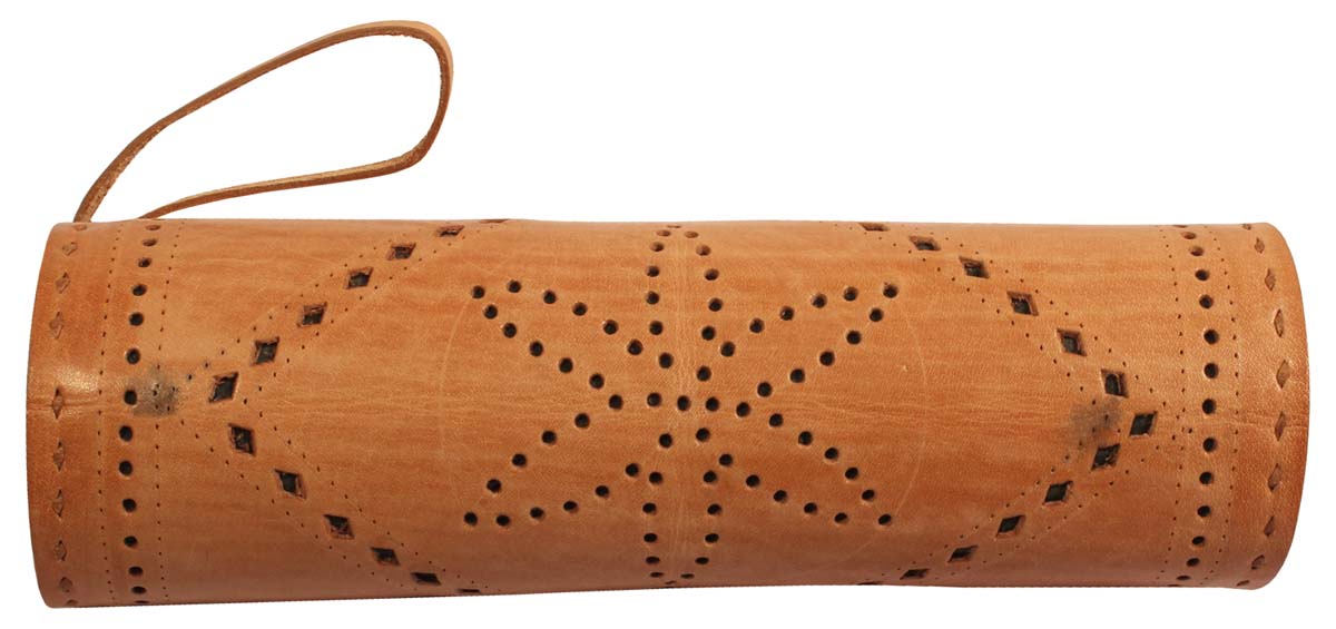 Wholesale Duffle Wristlet – Handmade in Genuine Leather – Tan Color – Punched Pattern – Zipper Closure – Multi-Utility Accessories