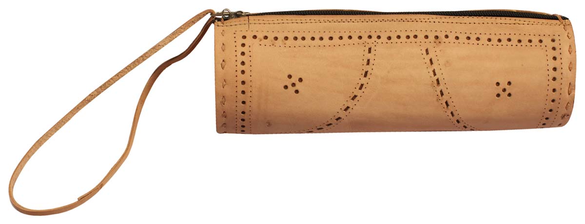 Wholesale Duffle Wristlet – Handmade in Genuine Leather – Beige – Punched Pattern – Zipper Closure – Multi-Utility Accessories