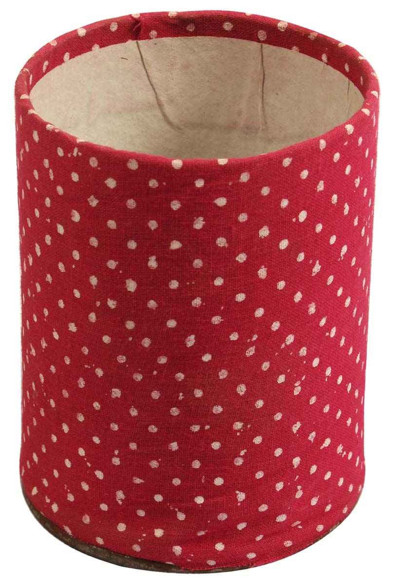 Pen Holders in Bulk – Cylindrical – Red – Polka Dots – Handmade in Metal with Fabric Covering – Desk Accessories