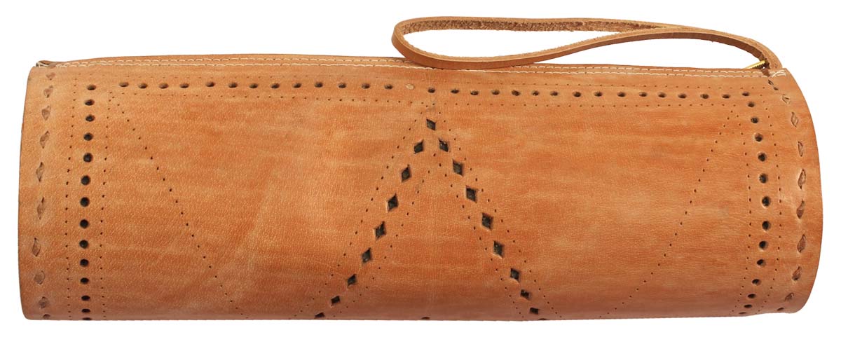 Wholesale Wristlets – Beige 7.5" Duffle Wristlet – Handmade in Genuine Leather – Zipper Closure – Punched Pattern – Multi-Utility Accessories