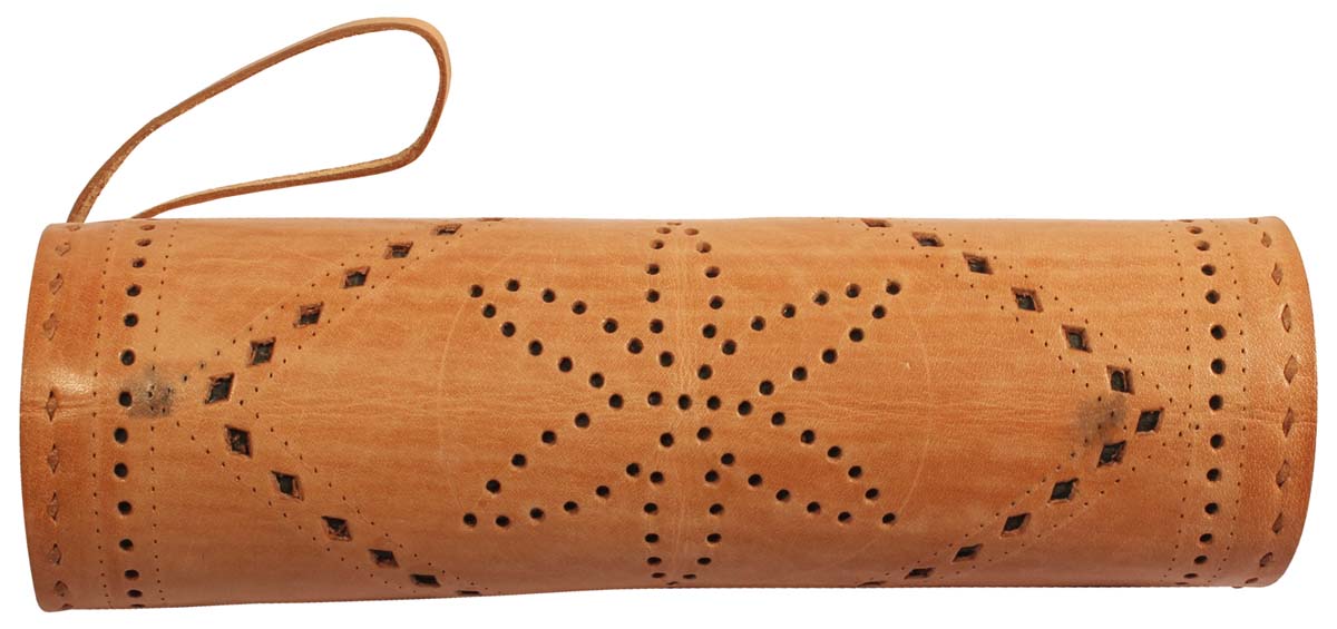 Wholesale Wristlets – Tan 8" Duffle Wristlet – Handmade in Genuine Leather – Zipper Closure – Punched Pattern – Multi-Utility Accessories