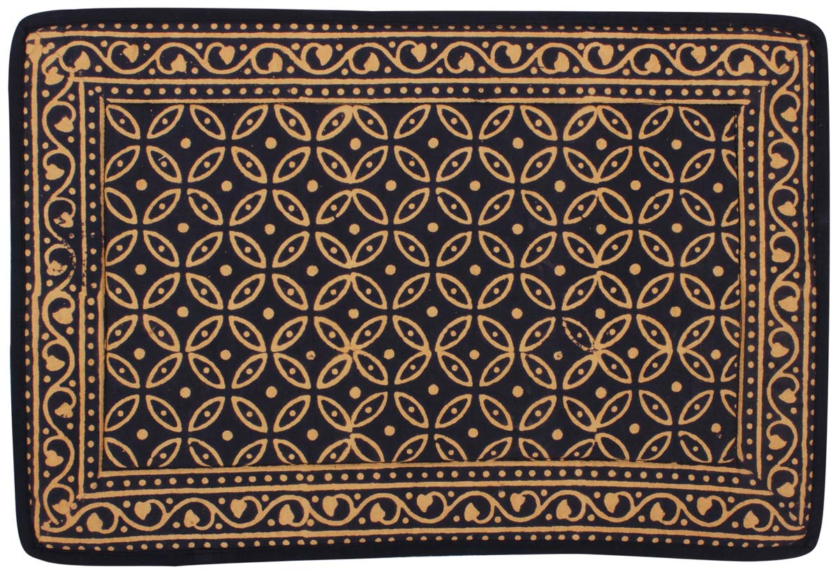Bulk Wholesale Set of 6 Cotton Placemats  – Rectangular – Black & Beige – Printed Symmetric Pattern – Dining Table Accessories