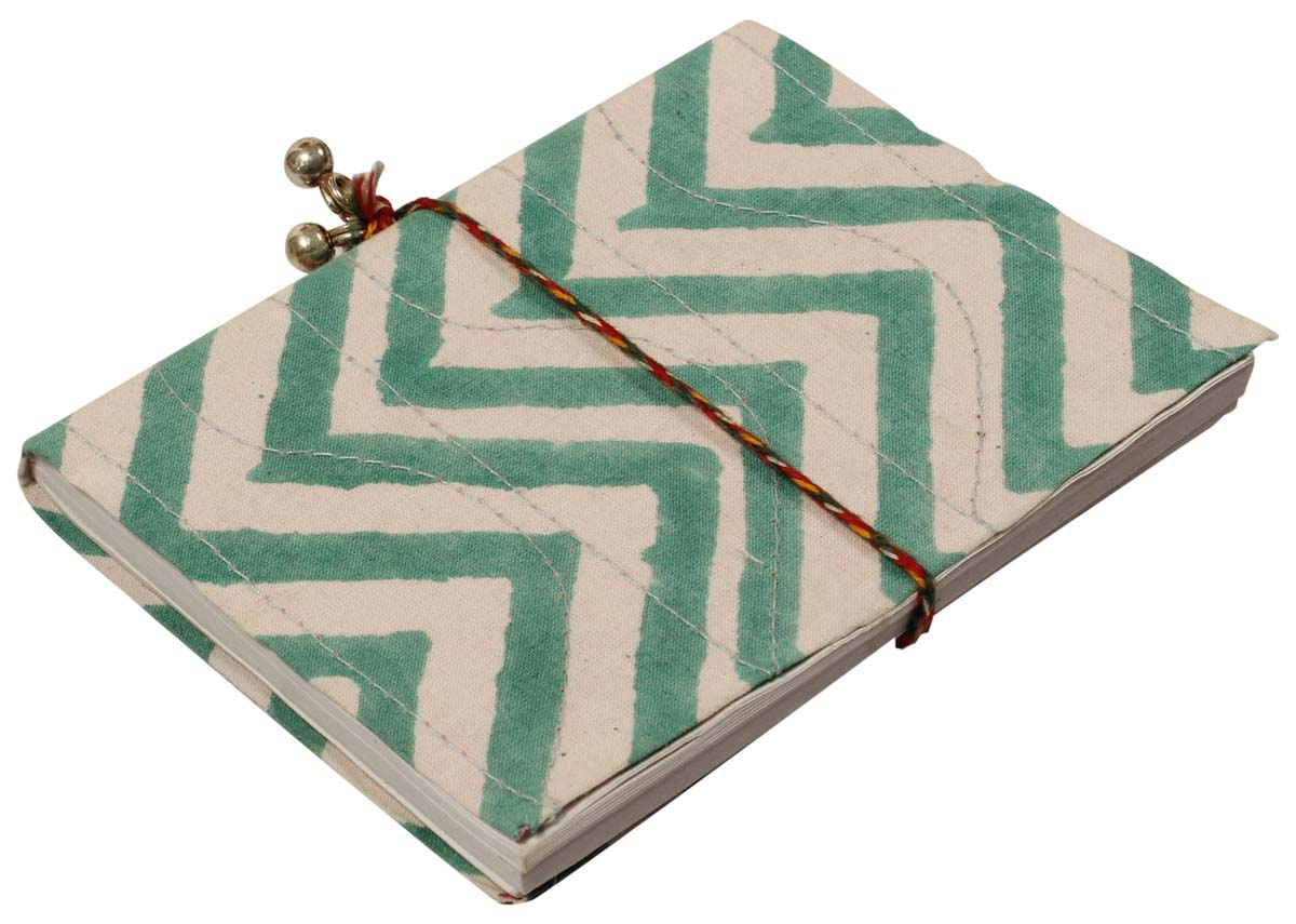 Journals in Bulk – Hand-Bound Notebook – Green & White Cover With Chevron Pattern – Handmade Paper – Wholesale Sketchbooks & Scrapbooks