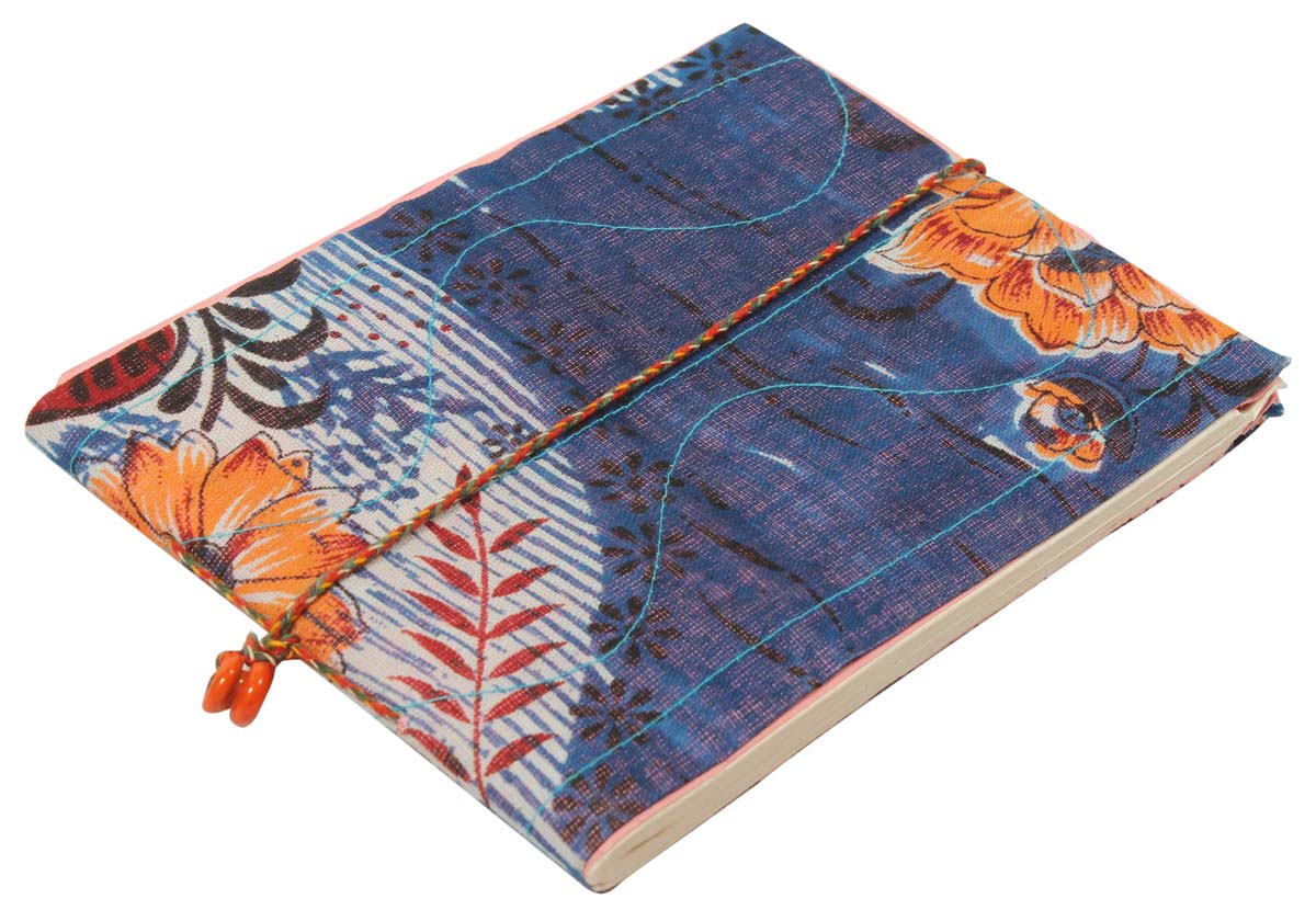 Wholesale Journals & Notebooks – Hand-Bound – Blue Cover with Floral Motifs – Handmade Paper – Journals in Bulk