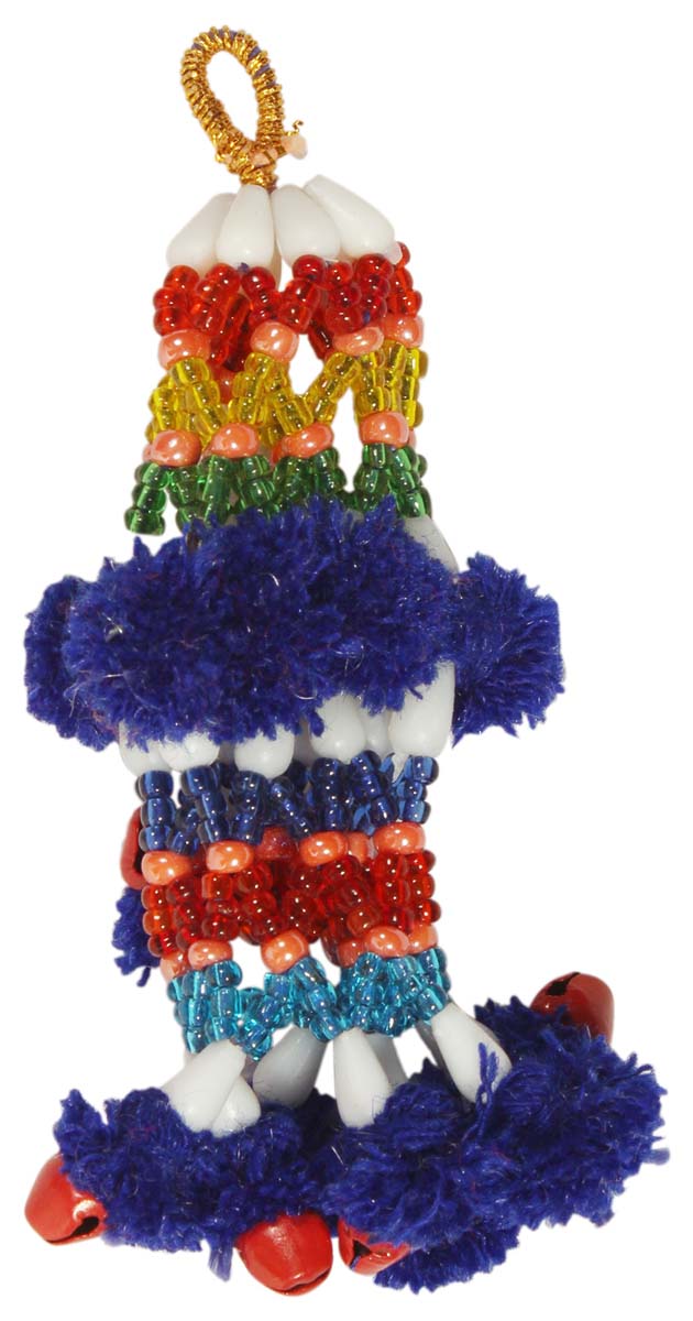 Key-Chains in Bulk – Hand-Beaded Key-Chain – Multicolored Acrylic Beads – Blue Pompoms – Cute Accessories & Gift Items