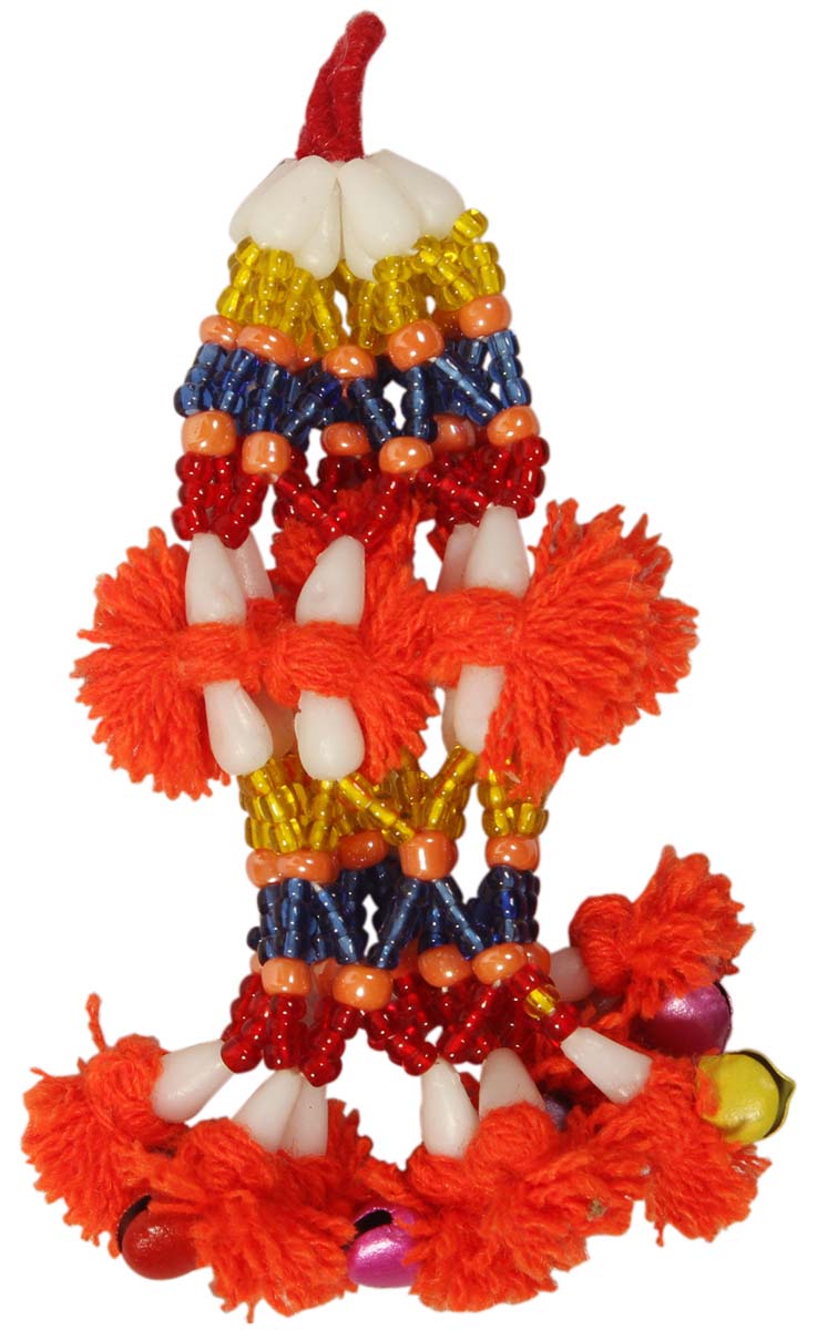 Key-Chains in Bulk – Hand-Beaded Key-Chain – Multicolored Acrylic Beads – Orange Pompoms – Cute Accessories & Gift Items