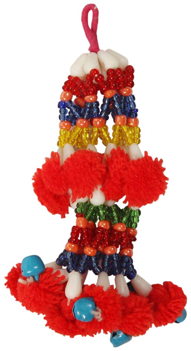 Key-Chains in Bulk – Hand-Beaded Key-Chain – Multicolored Acrylic Beads – Red Pompoms – Cute Accessories & Gift Items