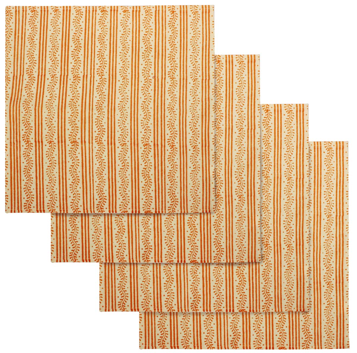 Bulk Wholesale Set of 6 Cotton Table Napkins – Orange & Off-White – Square – Cotton – Cloth Napkins