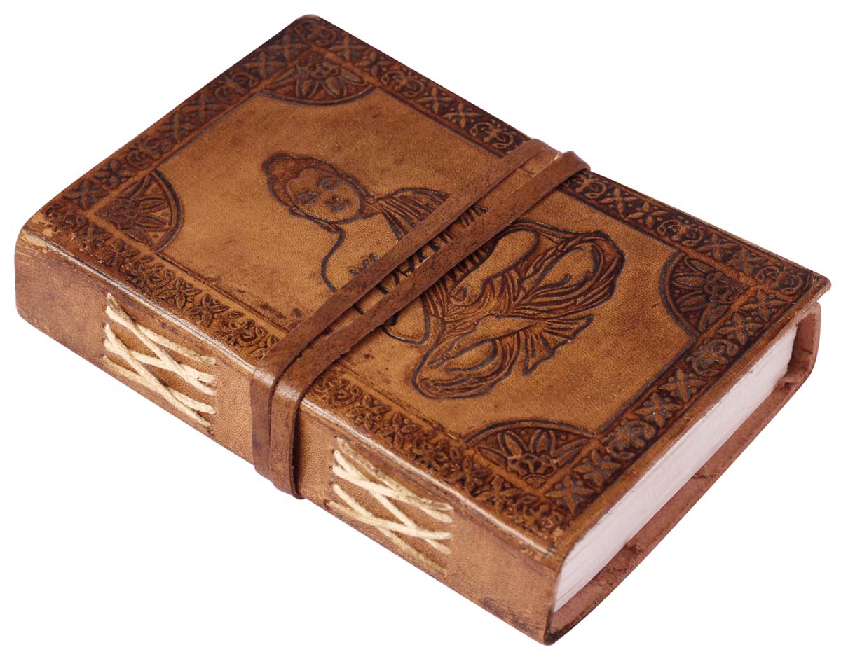 6” Hand-Crafted Buddha Leather Journal in Bulk at Wholesale – Brown with Embossing – Vintage-Look Diaries & Notebooks
