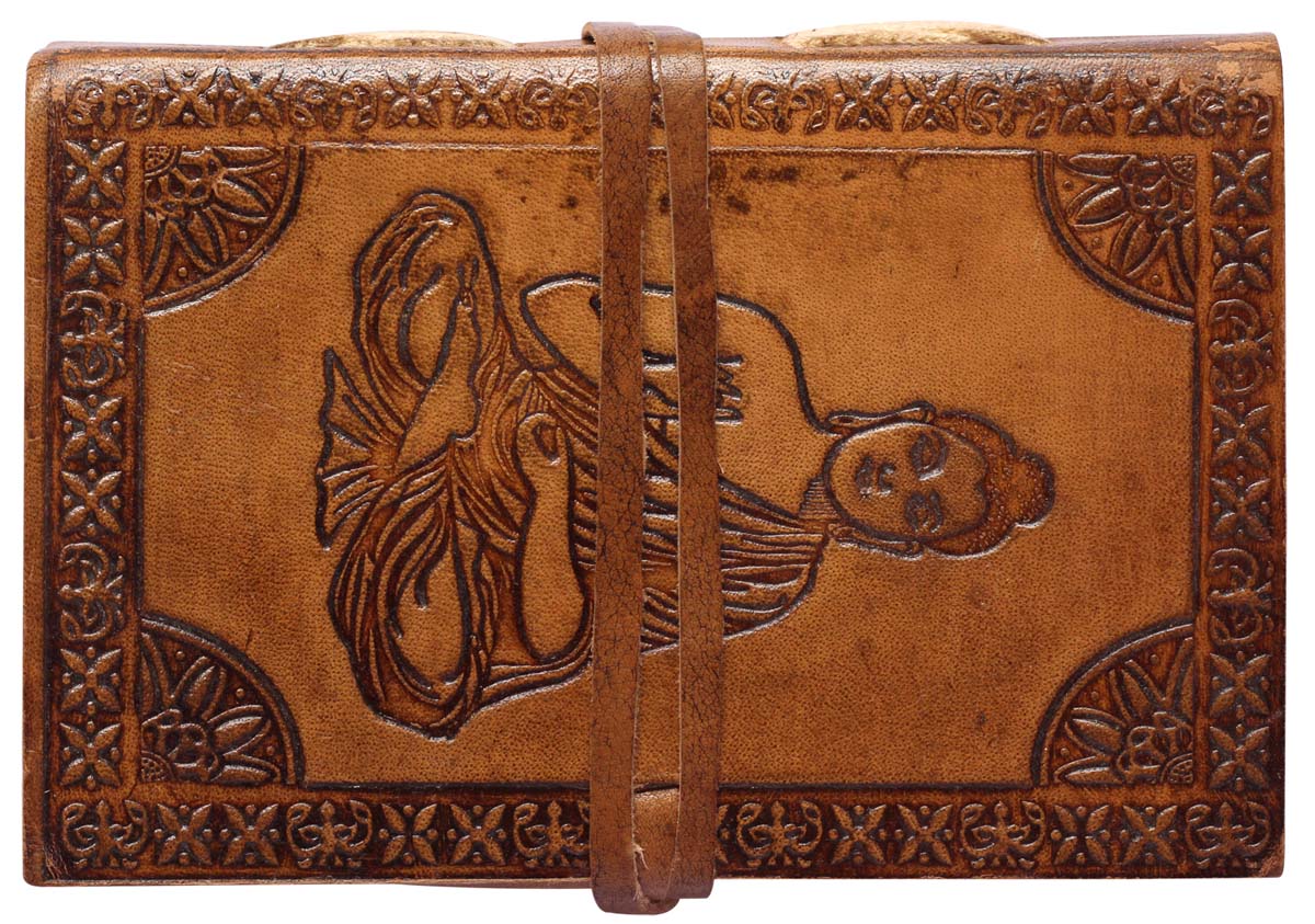 8” Hand-Crafted Buddha Leather Journal in Bulk at Wholesale – Brown with Embossing – Vintage-Look Diaries & Notebooks