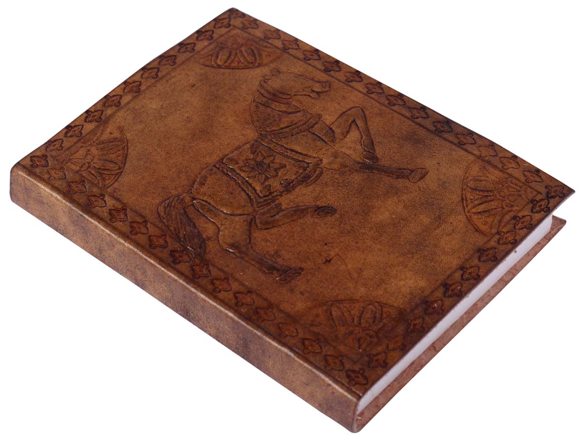 Wholesale Notebooks & Journals in Bulk – 8” Hand-Crafted Diary in Leather with Horse Embossing – Brown Color