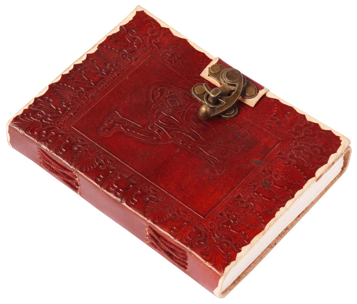Wholesale Notebooks & Journals in Bulk – 8” Hand-Crafted in Leather with Camel Embossing & Brass Lock – Red-Brown Color