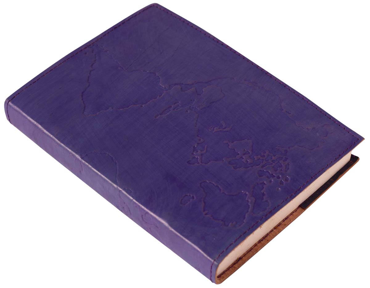 7” Purple Leather Journal / Writing Notepad at Wholesale in Bulk – Embossed World Map Diary with Handmade Papers