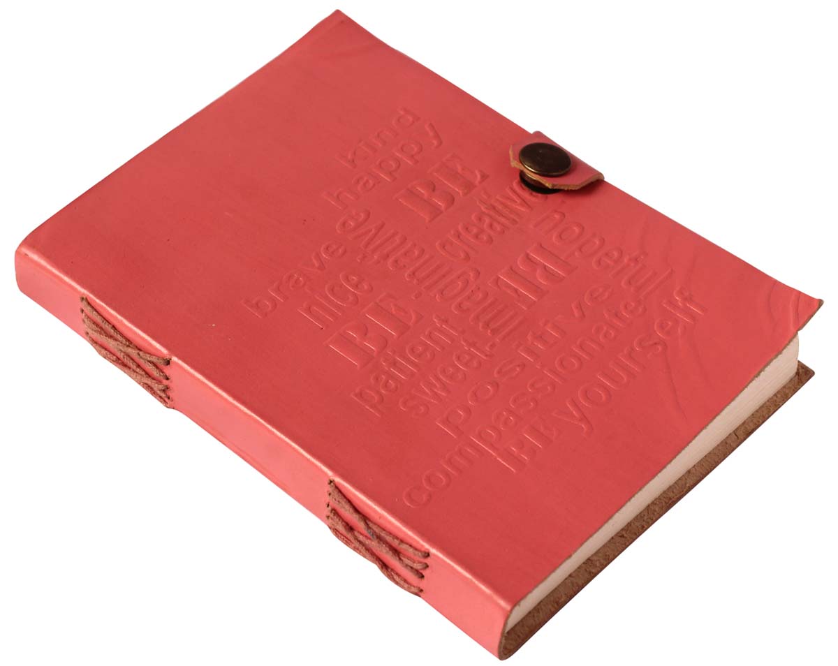 6” Coral-Pink Leather Journal / Writing Notepad at Wholesale in Bulk – Embossed Positive Thoughts & Handmade Papers – Gifts