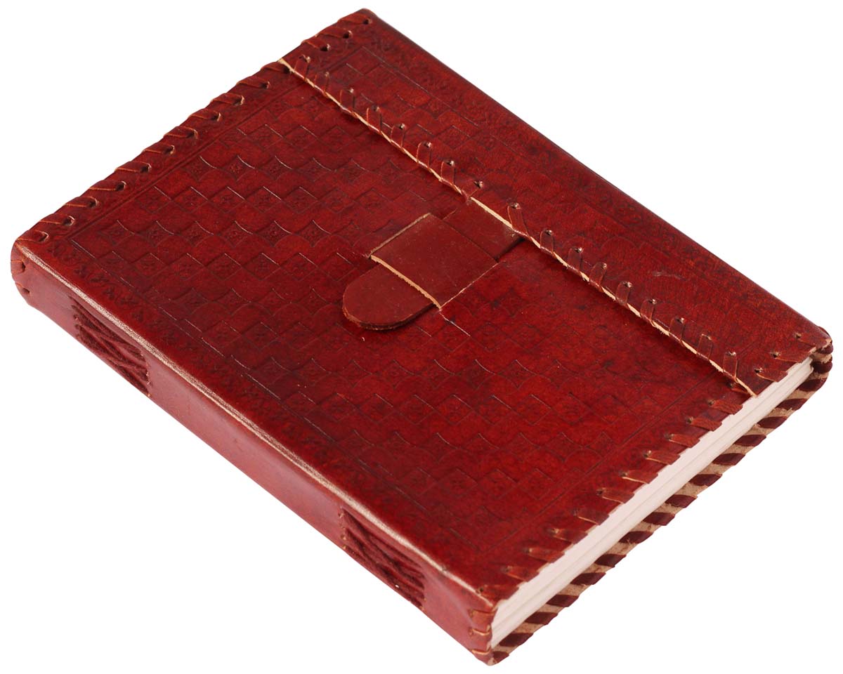 8” Hand-Crafted Leather Journal in Bulk at Wholesale – Red-Brown with Grid Embossing & Flap Closure – Thoughtful Gifts