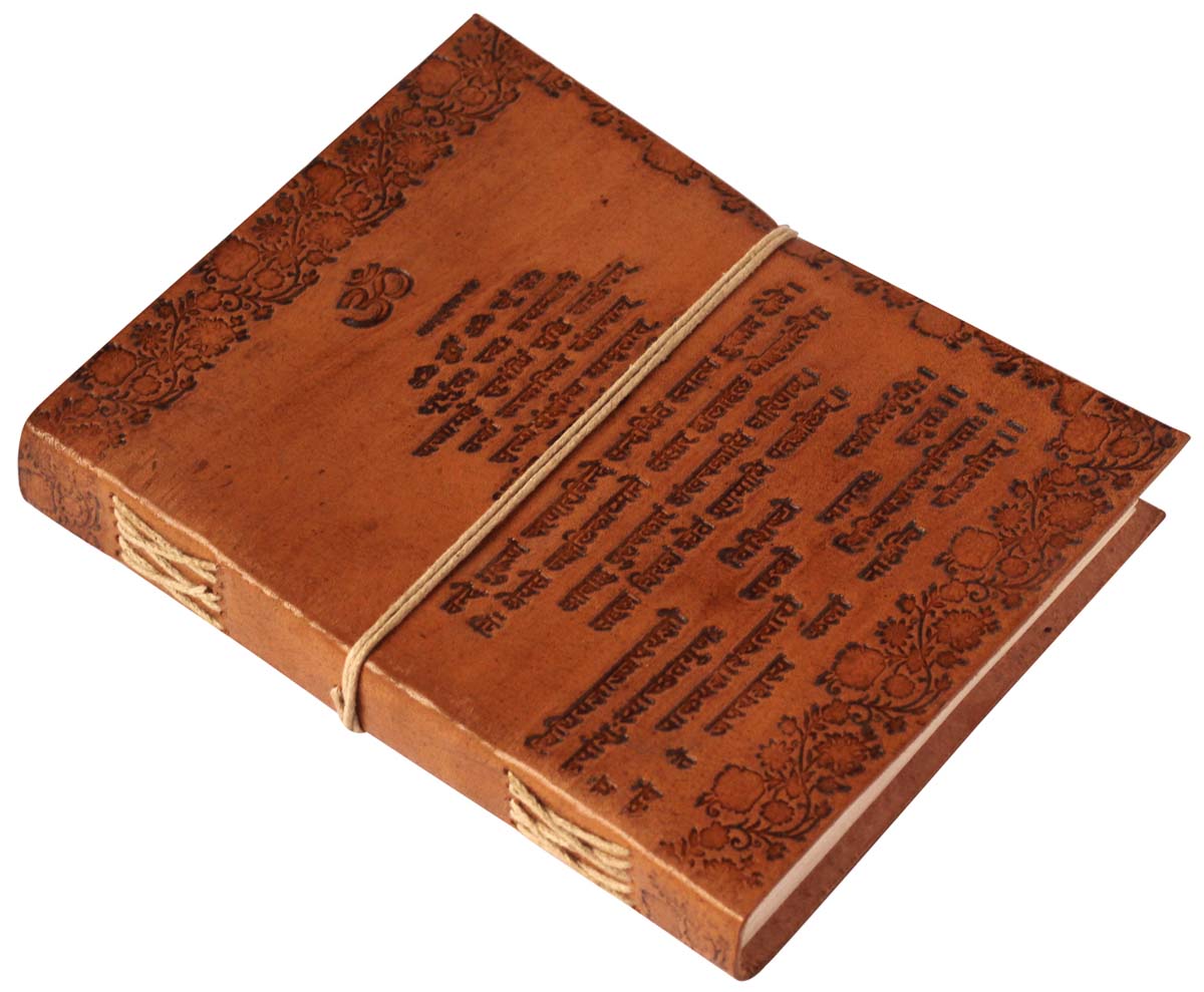 8” Hand-Crafted Brown Leather Journal in Bulk at Wholesale – Embossed Sanskrit Shloka & Thread Closure – Thoughtful Gifts