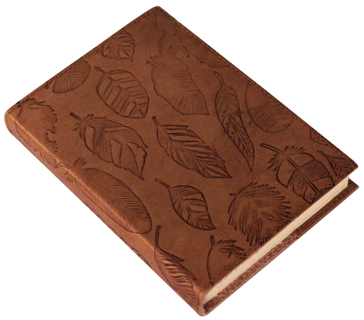 6” Hand-Crafted Tan-Brown Leather Journal in Bulk at Wholesale – With Embossing of Leaves – Thoughtful Gifts