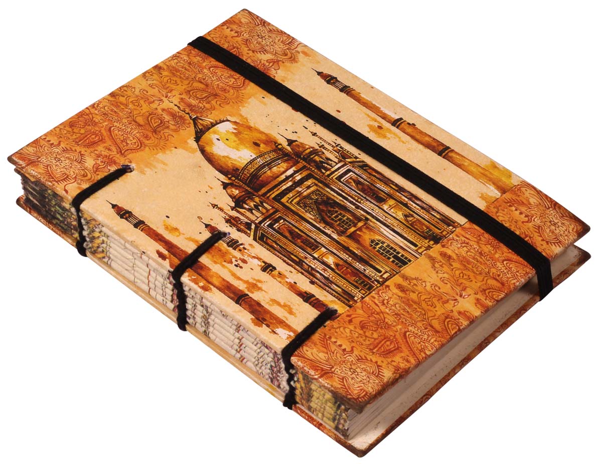 6” Taj-Mahal Hardcover Writing Journal / Notebook with Handmade Papers – Digital Print & Elastic Band Closure – Diaries in Bulk at Wholesale