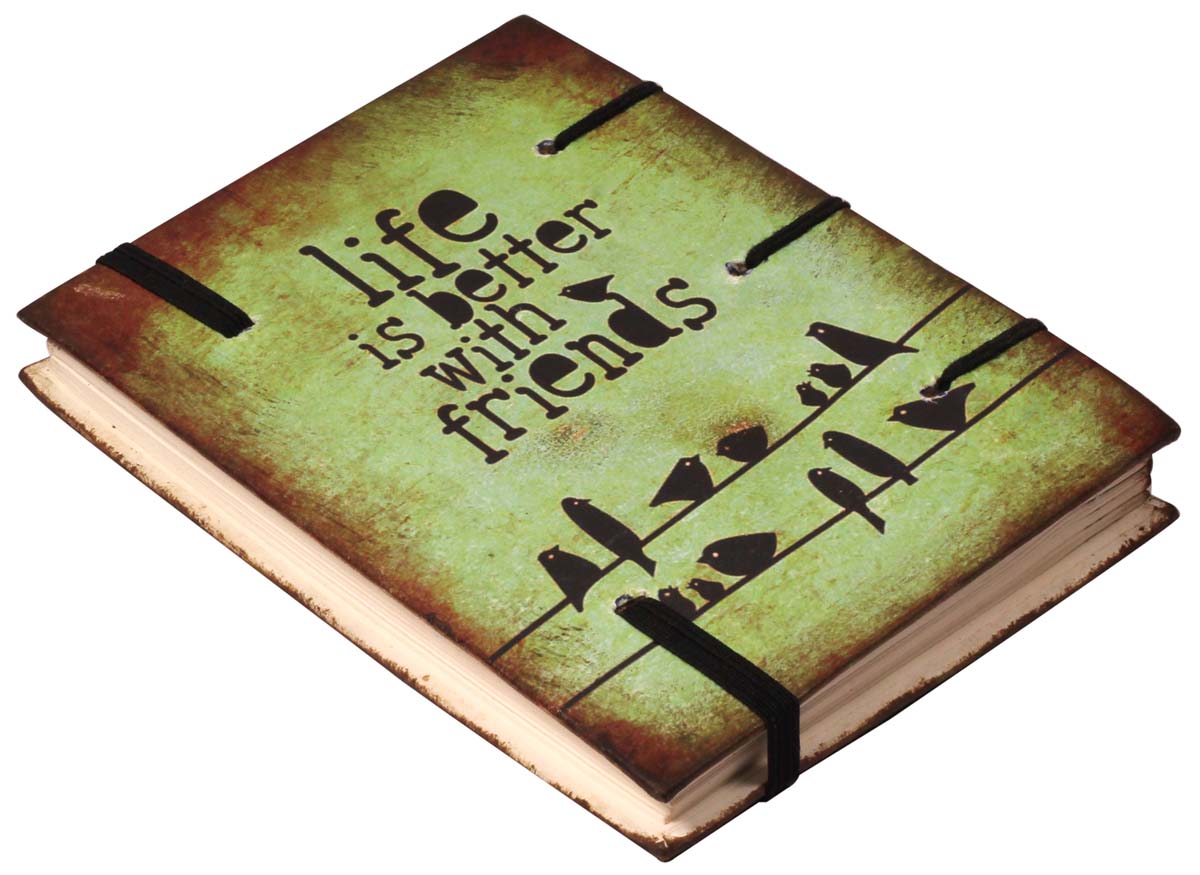 7” Rustic-Look Hardcover Writing Journal with Handmade Papers – Green with Friends’ Quote – Thoughtful Gifts