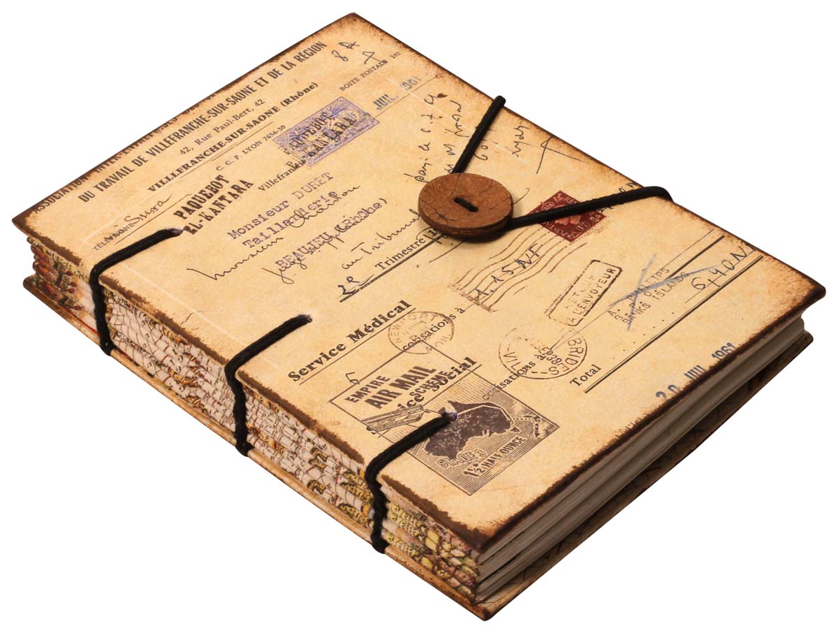 6” Vintage-Look Writing Journal with Handmade Papers – Digital Print of Old French World – Rare Diaries in Bulk at Wholesale