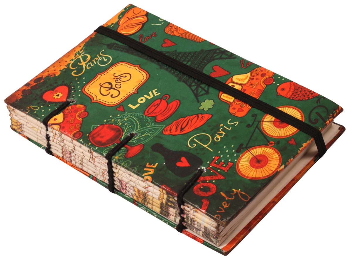 7” ‘Paris’ Journal / Writing Diary in Hardcover with Handmade Papers – Colorful Print of Paris City – Creative Notebooks / Gifts from India