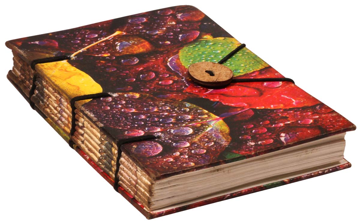 8” Wholesale 'Dew Drops’ Journal / Writing Diary in Hardcover with Handmade Papers – Colorful Digital Print – Creative Notebooks / Gifts from India