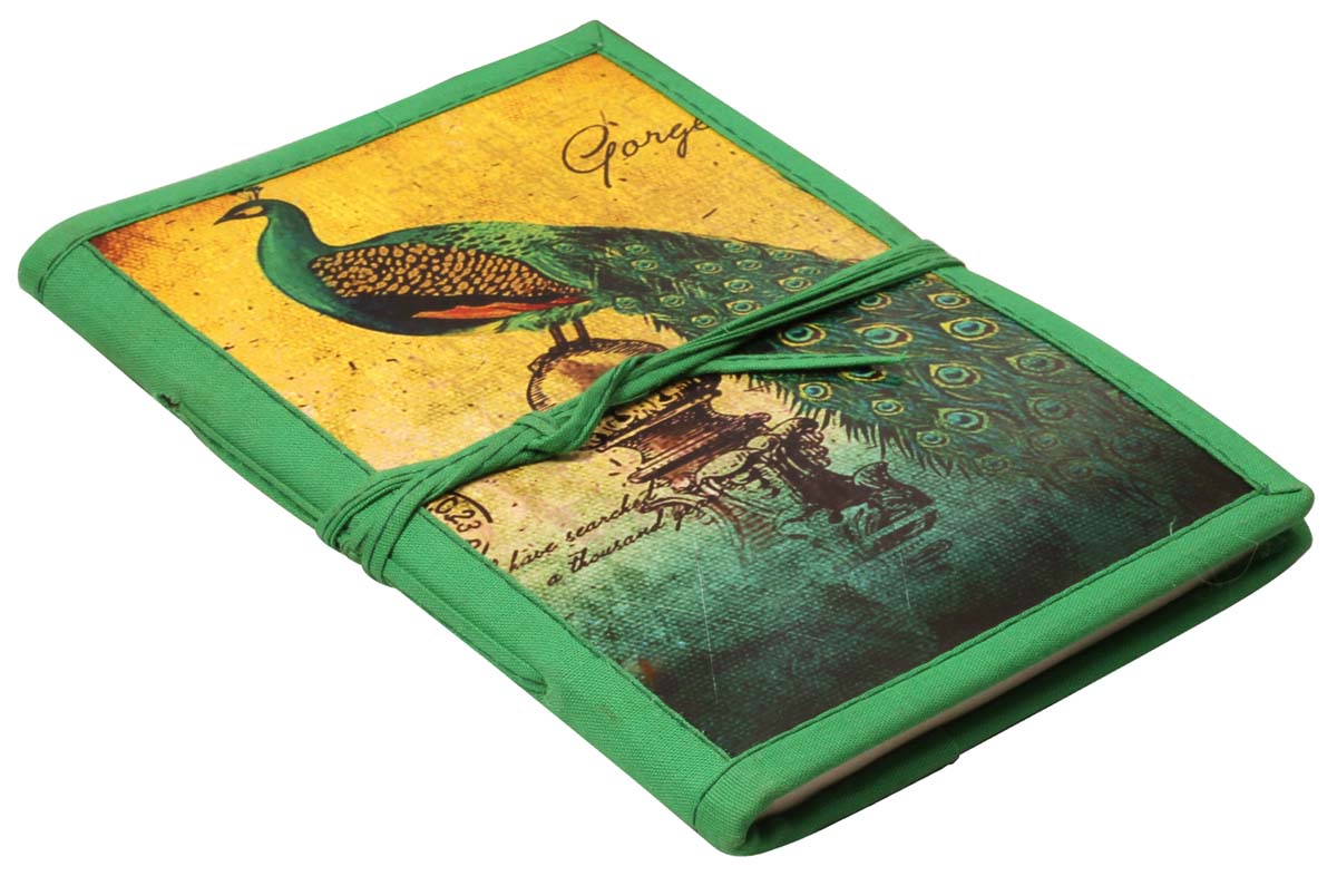 7” Hand-Crafted Peacock Journal / Writing Notebook in Bulk at Wholesale – Colorful Digital Print - Hardcover – Thread Closure – Creative Diaries from India