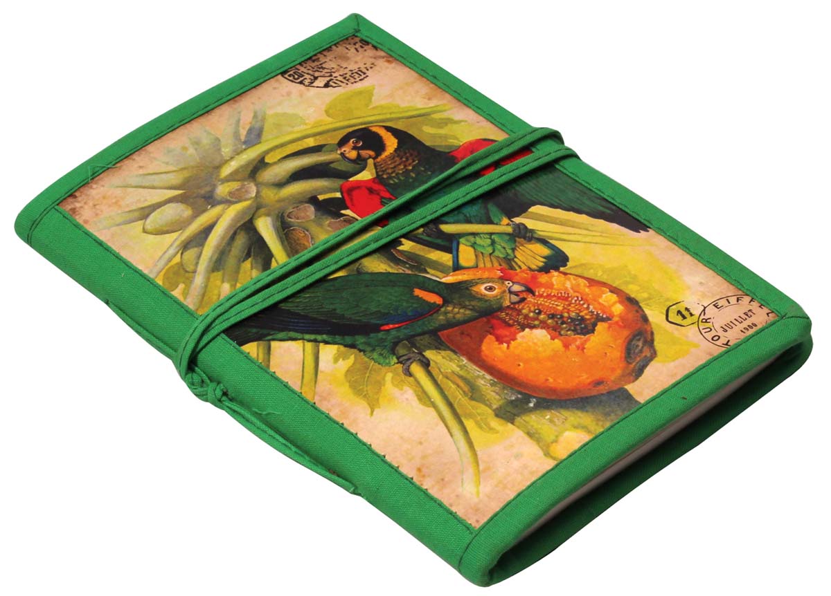 8” Hand-Crafted Parrots Journal / Writing Notebook in Bulk at Wholesale – Colorful Digital Print - Hardcover – Green Thread Closure – Creative Diaries from India