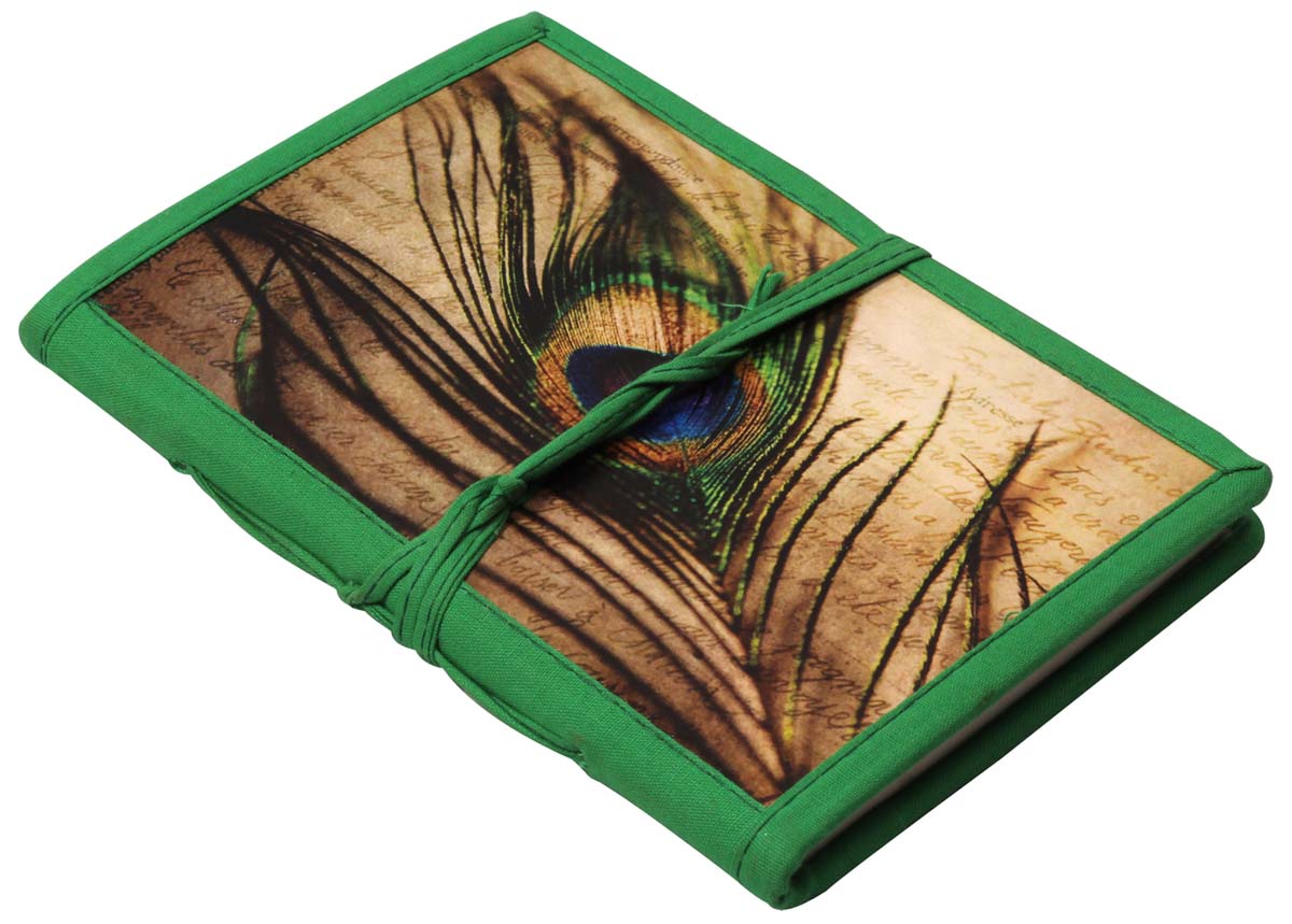 8” Hand-Crafted Feather Journal / Writing Notebook in Bulk at Wholesale – Colorful Digital Print - Hardcover – Green Thread Closure – Creative Diaries from India