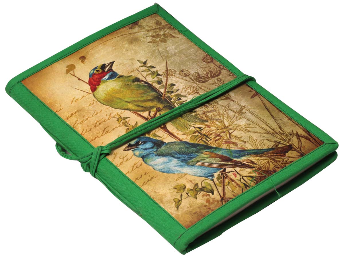 6” Singing Birds Writing Journal in Bulk at Wholesale – Digital Print Hardcover - Handmade Papers – Thread Closure – Artistic Notebooks from India