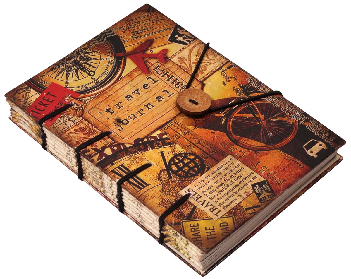 8” Rustic-Look Travel Journal in Bulk at Wholesale – Digital Print Hardcover - Handmade Papers – Artistic Notebooks from India