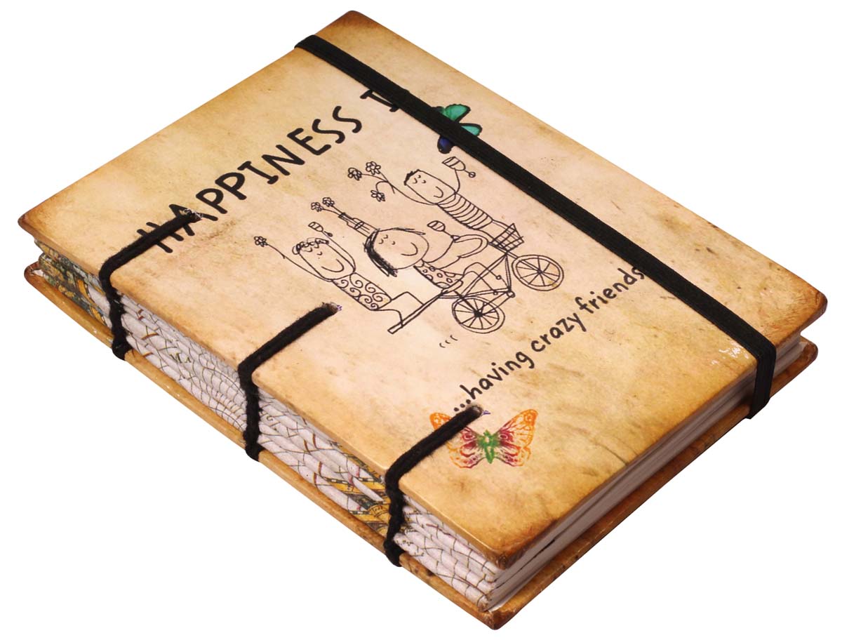 8” Happiness Is… Writing Journal in Bulk at Wholesale – Digital Print Hardcover - Handmade Papers – Artistic Notebooks / Gifts for Friends