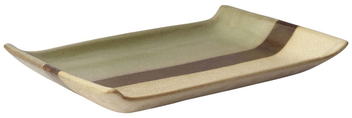 11.5” Hand-Thrown Ceramic Serving Tray in Bulk at Wholesale – Studio-Pottery – Striped Brown Tones – Antique-Look Serveware/ Home & Kitchen Accessories