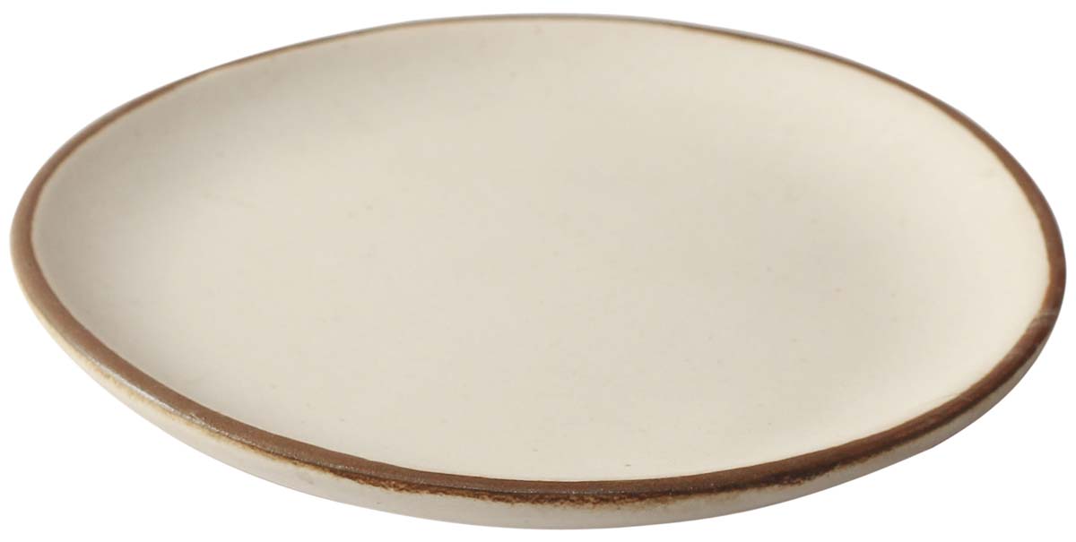 5.2” Hand-Thrown Ceramic Off-White Serving Platter in Bulk at Wholesale – Studio-Pottery – Brown Rim – Elegant Plates / Home & Kitchen Accessories