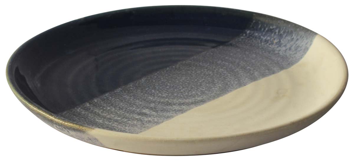 10” Hand-Thrown Ceramic Serving Platter in Bulk at Wholesale – Studio-Pottery – Textured Blue Cream Tones – Elegant Home & Kitchen Accessories