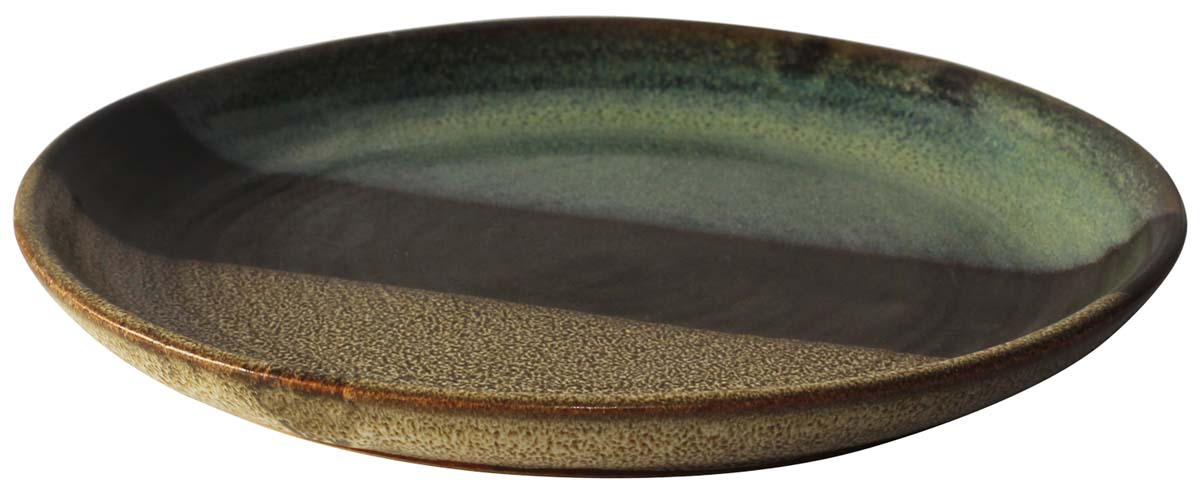 10” Hand-Thrown Ceramic Serving Platter in Bulk at Wholesale – Studio-Pottery – Textured Blue Black Cream Tones – Elegant Home & Kitchen Accessories