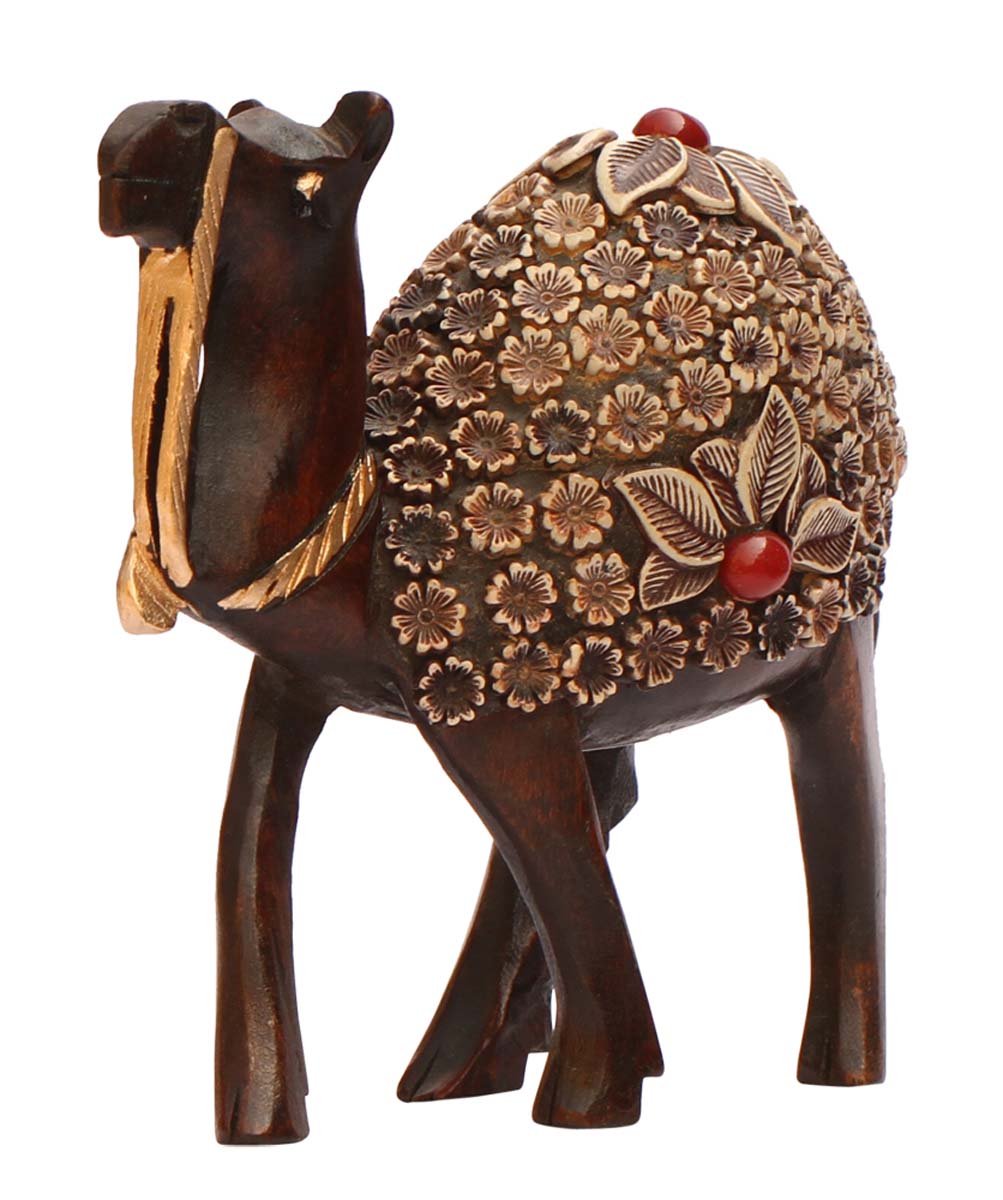 Wholesale 4” Camel (Ship of the Desert) Figurine/Statue - Buy in Bulk Handmade Wood Camel Sculpture with Acrylic Inlay and Red Stone Work - Good Luck Sculptures - Home & Office Decor