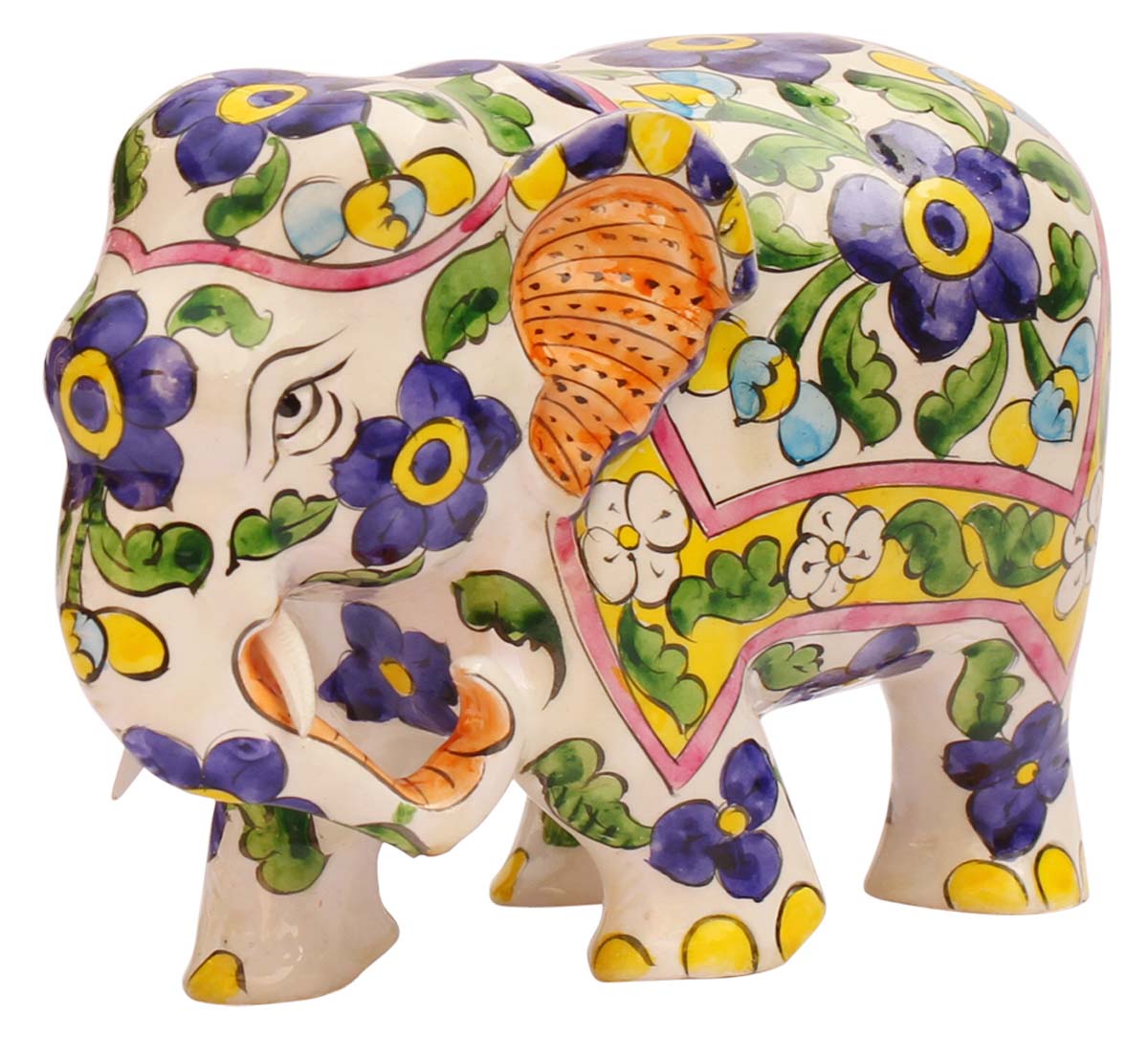 Wholesale Elephant Figurine/Statue in Bulk - Source Handmade 6” Wood Elephant Sculpture Enhanced with Bright Hand-Painted Flowers - Old Indian Art - Home & Office Decor