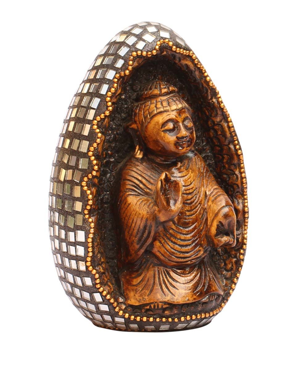 Wholesale 5” Lord Buddha Statue/Figurine - Bulk Buy Handcrafted Wood Buddha in Blessing Pose Sculpture Enhanced with Mirror Work from India