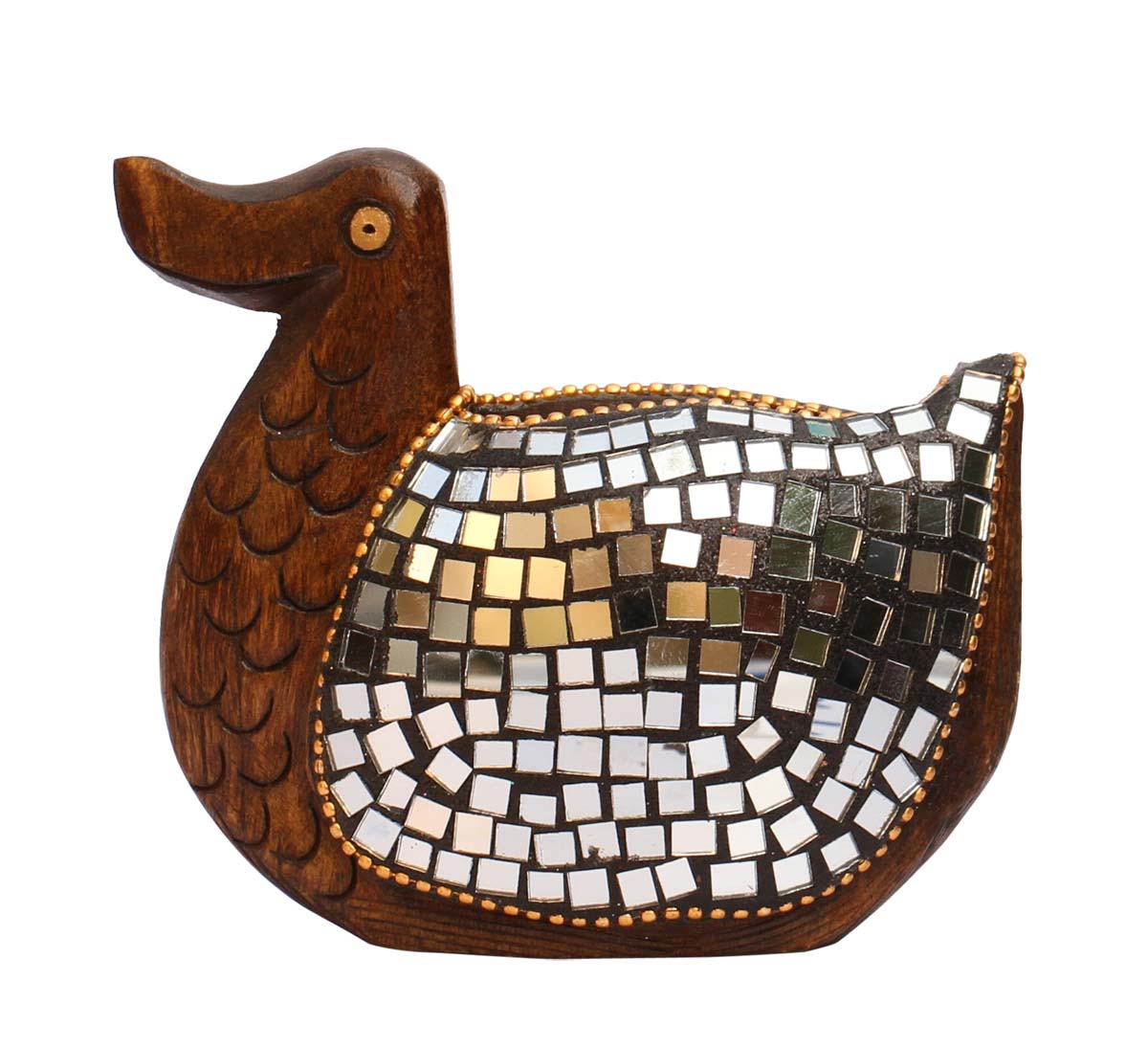 Bulk Wholesale Handcrafted Eucalyptus Wood Card Holder / Mail Holder in Duck Shape Enhanced with Traditional Style Mirror Work – Antique-Look Home Décor / Desk Organizer from India