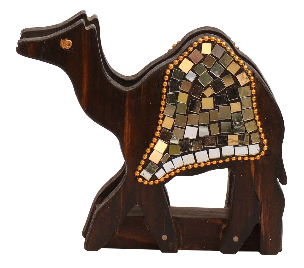 Bulk Wholesale Wood Napkin Holder in Camel Shape Enhanced Handcrafted 4” with Traditional Style Mirror Work - Antique-Look Home Decor/Dining Essentials from India