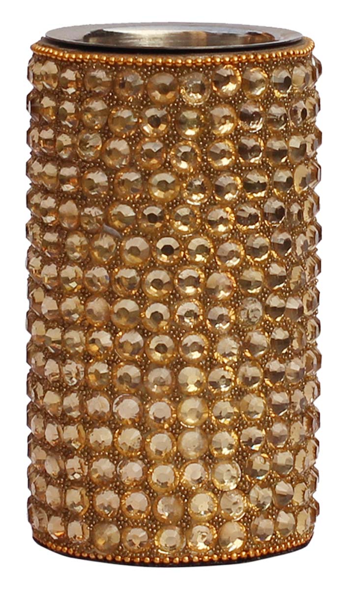 Bulk Wholesale Handcrafted 3” Eucalyptus Wood Tea-Light / Candle Holder Enhanced with Traditional Style Golden Beads – Antique-Look Home Décor from India